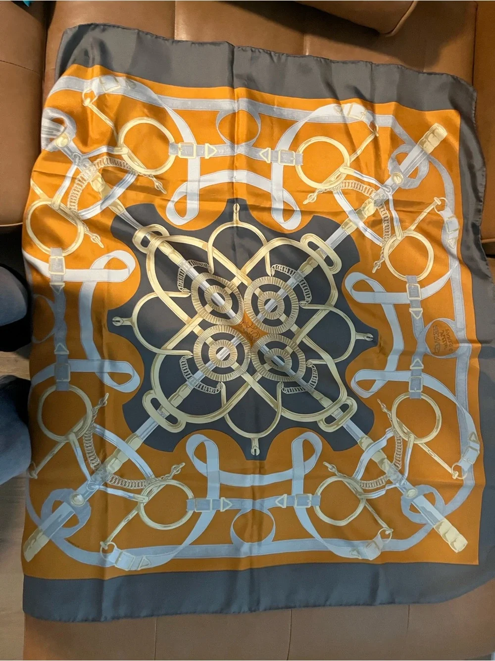 Hermès Orange & Black Equestrian Silk Scarf - Picture 4 of 6